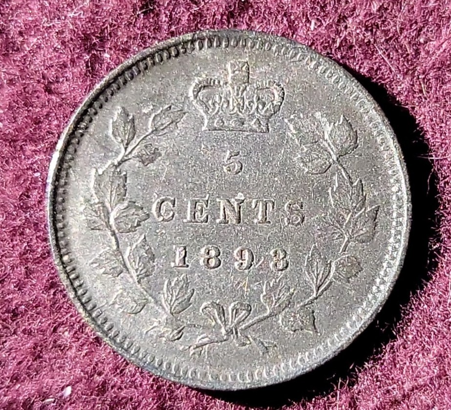 1893 Canada 5 cent silver  - Solid  XF (darkly toned)   stk#K955