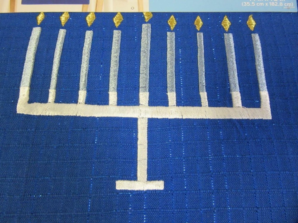 Hanukkah Table Runner 14" x 72" Machine Washable Decor Blue Menorah New
