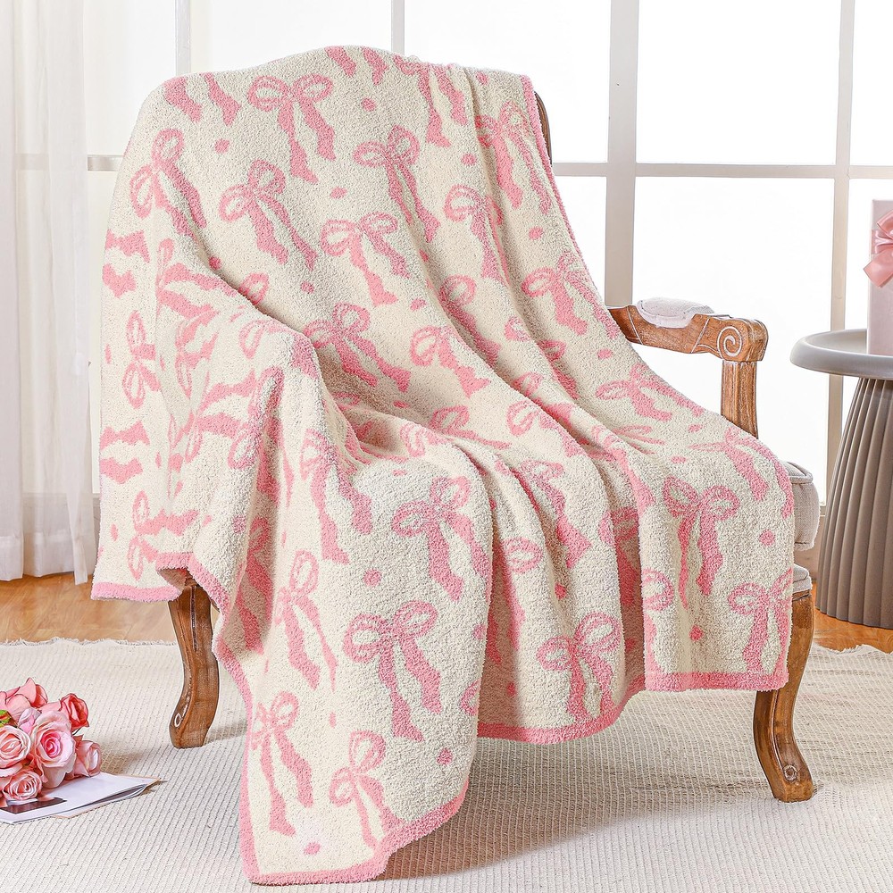 Pink Bow Blanket Soft Microfiber Bow Throw Blanket Coquette Aesthetic Preppy ...