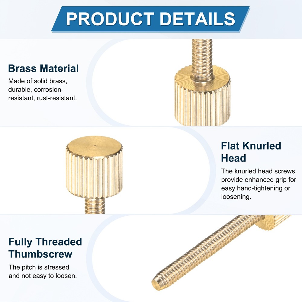 16-Pack Knurled Thumb Screws, M4x30mm Solid Brass Flat Head Knurled Bolts