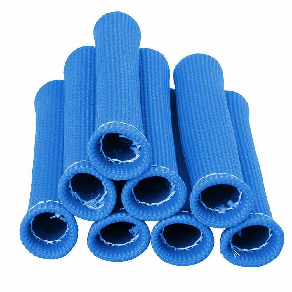 8PCS Blue 1200° SPARK PLUG WIRE BOOTS HEAT SHIELD PROTECTOR SLEEVE for SBC BBC[