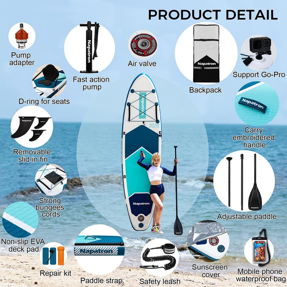 Inflatable Paddle Board, 10'6" Ultra Lightweight SUP with Adjustable Paddle, ...