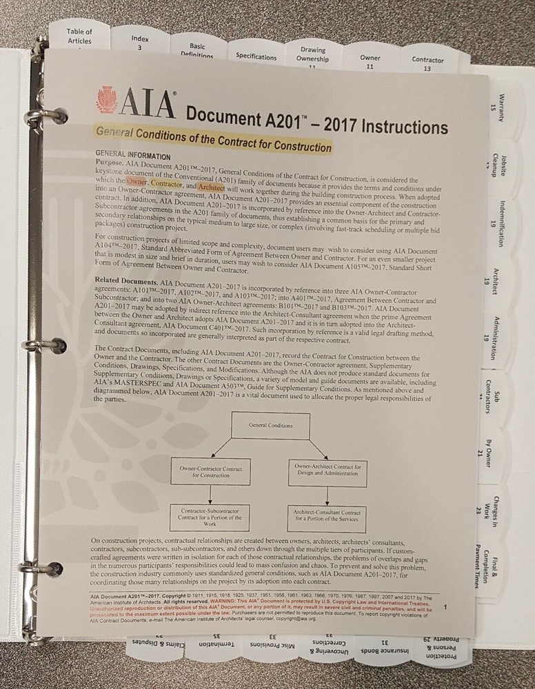 Highlighted & Tabbed - AIA Documents A201 A401 A701 - 2017/18 General Conditions