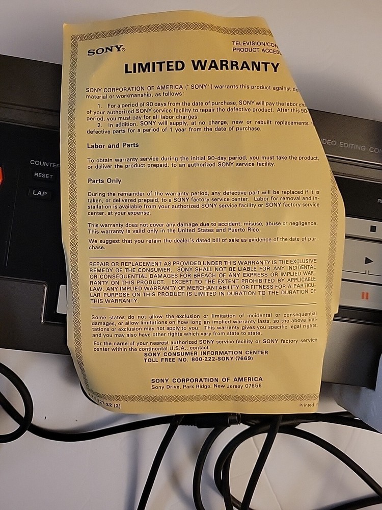 Vintage SONY VIDEO EDITING CONTROLLER RM-E100V Xtra Control L CABLE