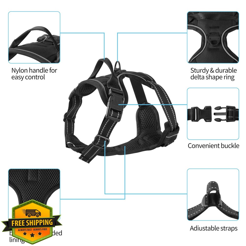 Azinoo Black No-Pull Dog Harness Medium Reflective Padded