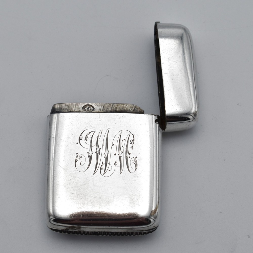 Antique Victorian Solid Silver Vesta Case Match Safe 1897 Flush Hinge