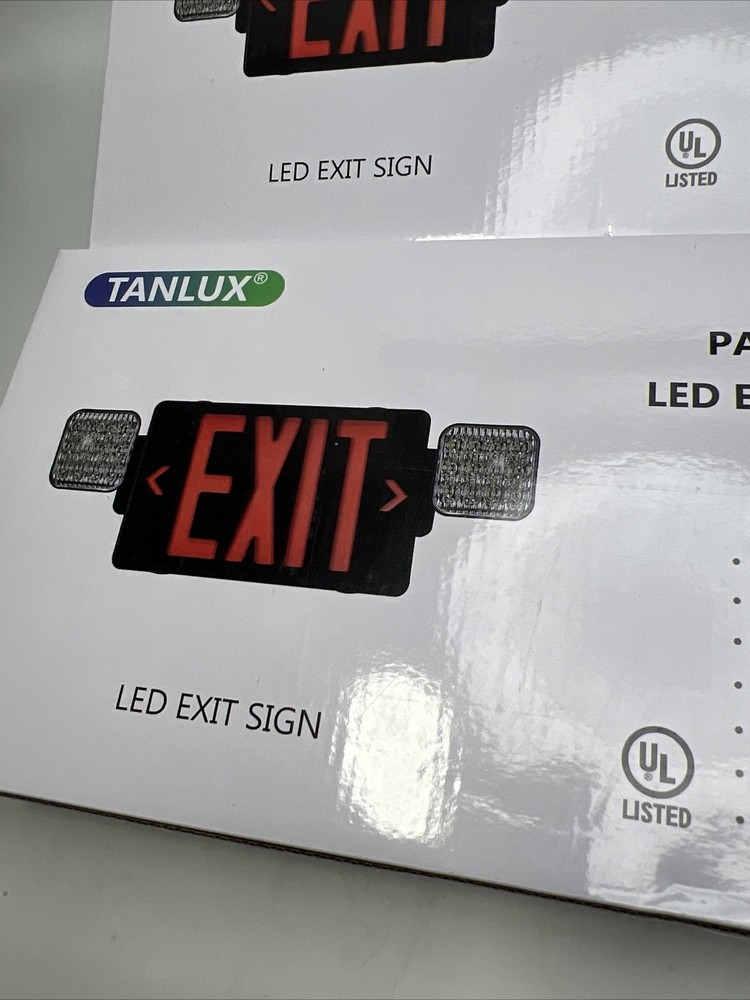 2 PACK TANLUX Black Exit Sign with Emergency Lights, LED Emergency Exit Light
