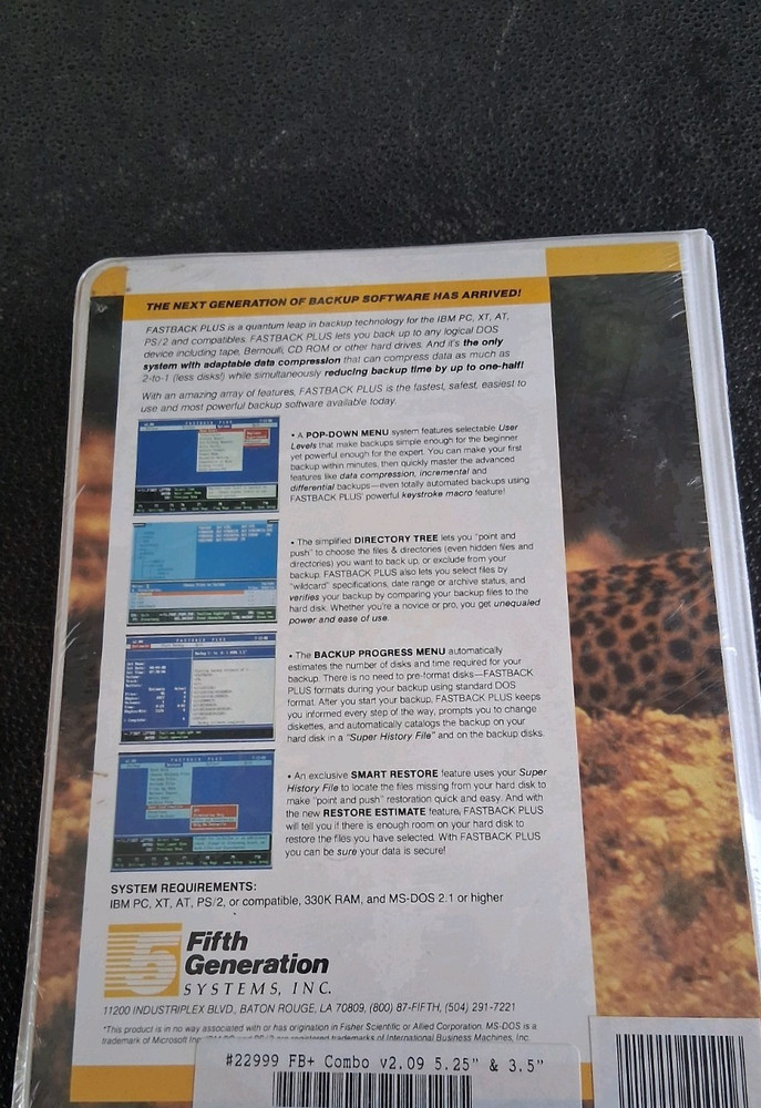 Fast Back Plus Back Software 5th Generation Systems MS-DOS PC Computer Program