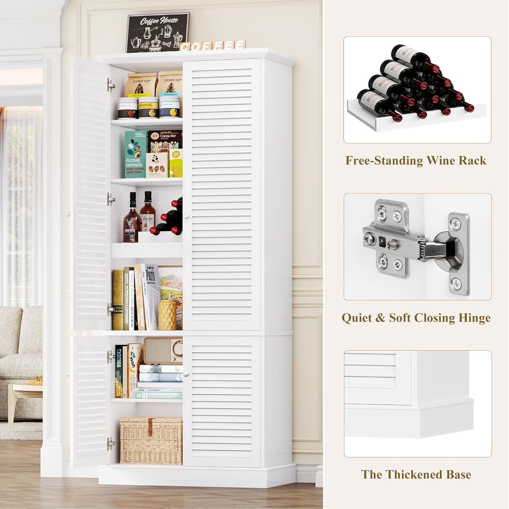 BOTLOG 70.9in Tall Storage Cabinet Shutter Doors White