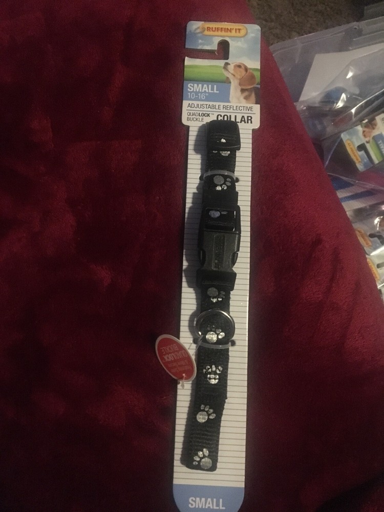 Ruffin ‘It Small Adjustable Collar 10-16” Black/ Silver Paws. NEW