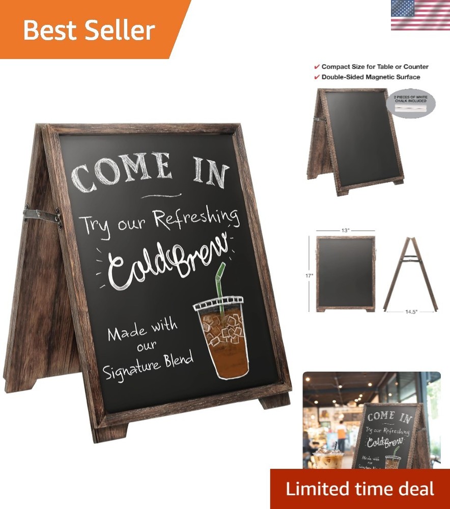 Compact 13" x 17" Wooden Chalkboard with Double-Sided Magnetic Functionality