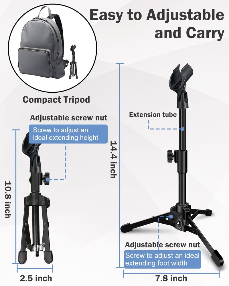 Mictop 2 Pack Desktop Mic Stand, Portable Foldable Tripod with 2 Pack, Blue