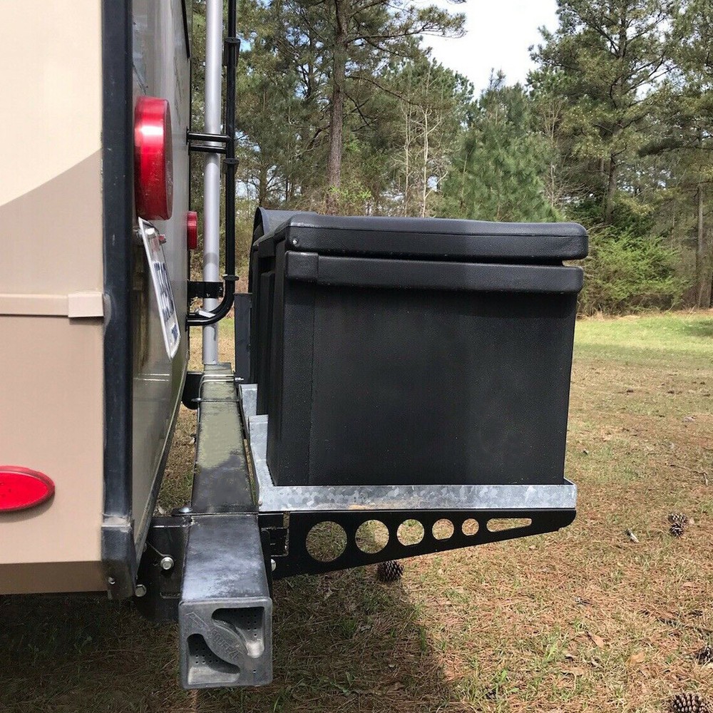 RV 4" Square Rear Bumper Mounted Cargo Box Carrier Support Arms Bracket Black