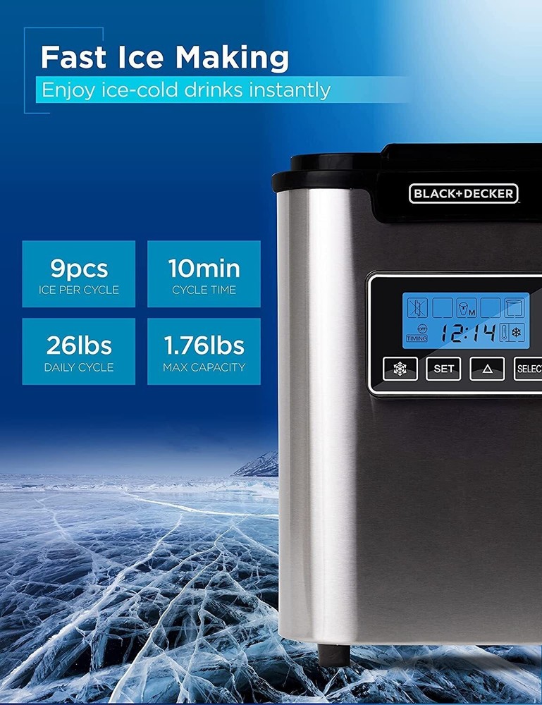 BLACK+DECKER BIMY126S 26-lb Countertop Ice Maker Silver with Defect