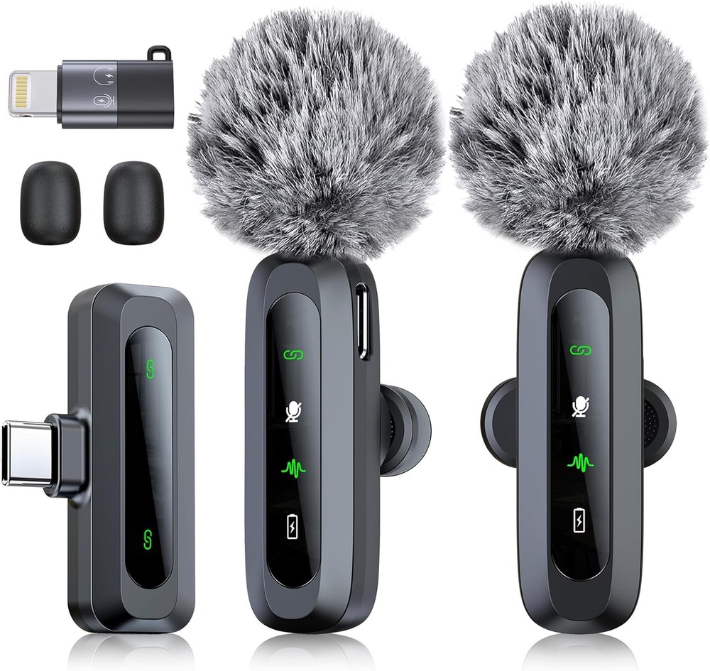 Wireless Microphone Mini Mic for iPhone/Android Phone, LED Display Lavalier Micr