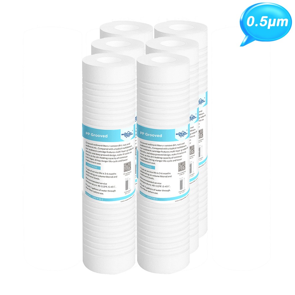 0.5 Micron 10"x2.5" Grooved Sediment Water Filter Replacement Whole House 1-6PCS