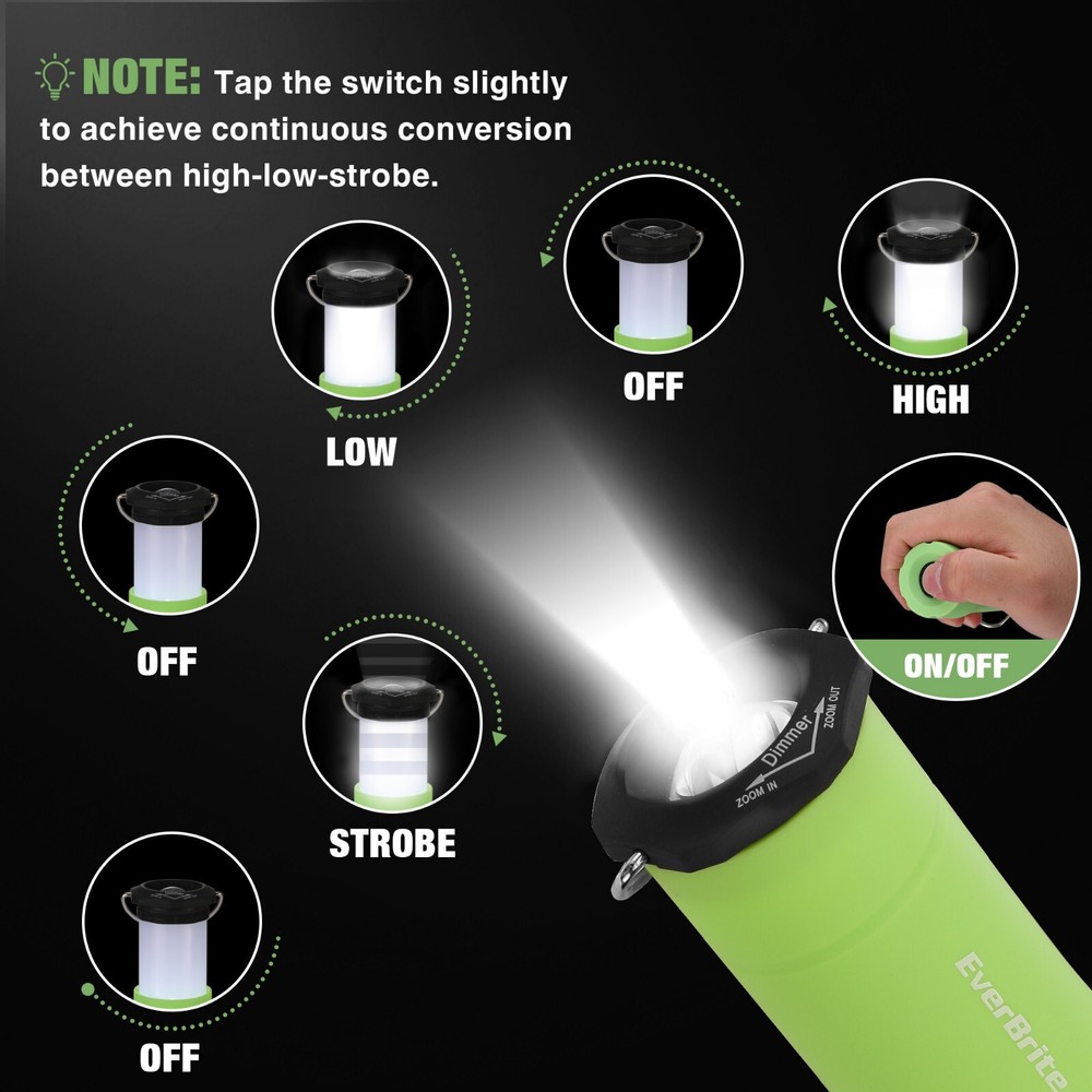 EverBrite 2-in-1 Portable LED Lantern Flashlight 3 Lighting Modes 2PC Mini Torch