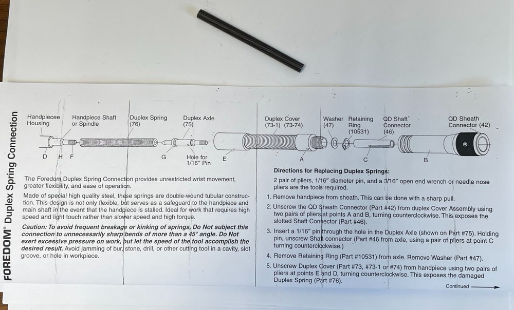 Foredom Duplex Spring HP76 For Duplex Handpieces