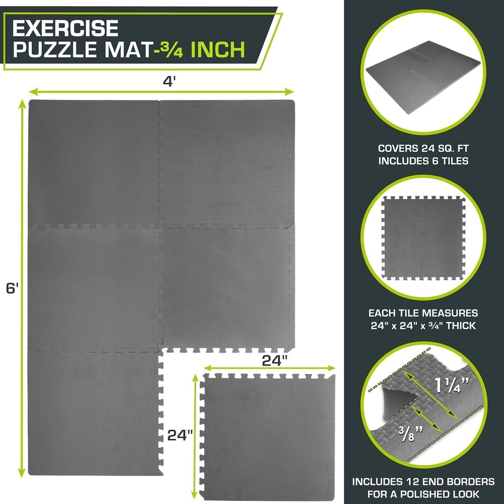 ProsourceFit Extra Thick Puzzle Exercise Mat 3/4", EVA Foam Interlocking Tiles