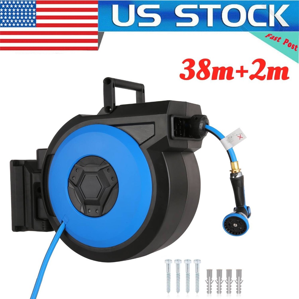 1/2"x131FT Automatic Retractable Garden Hose Reel with 10Function Sprayer Nozzle
