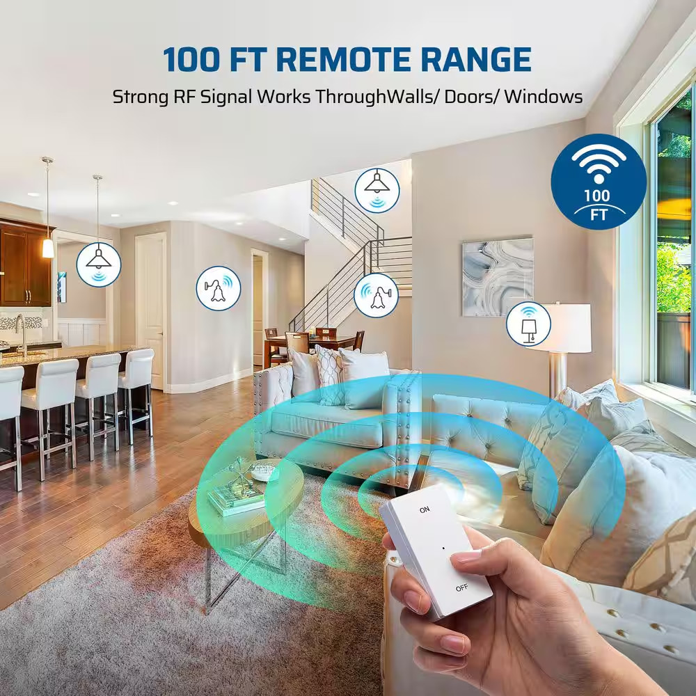 120-Volt Remote Control Light Bulb Switch Socket, White with 1-Removable Control