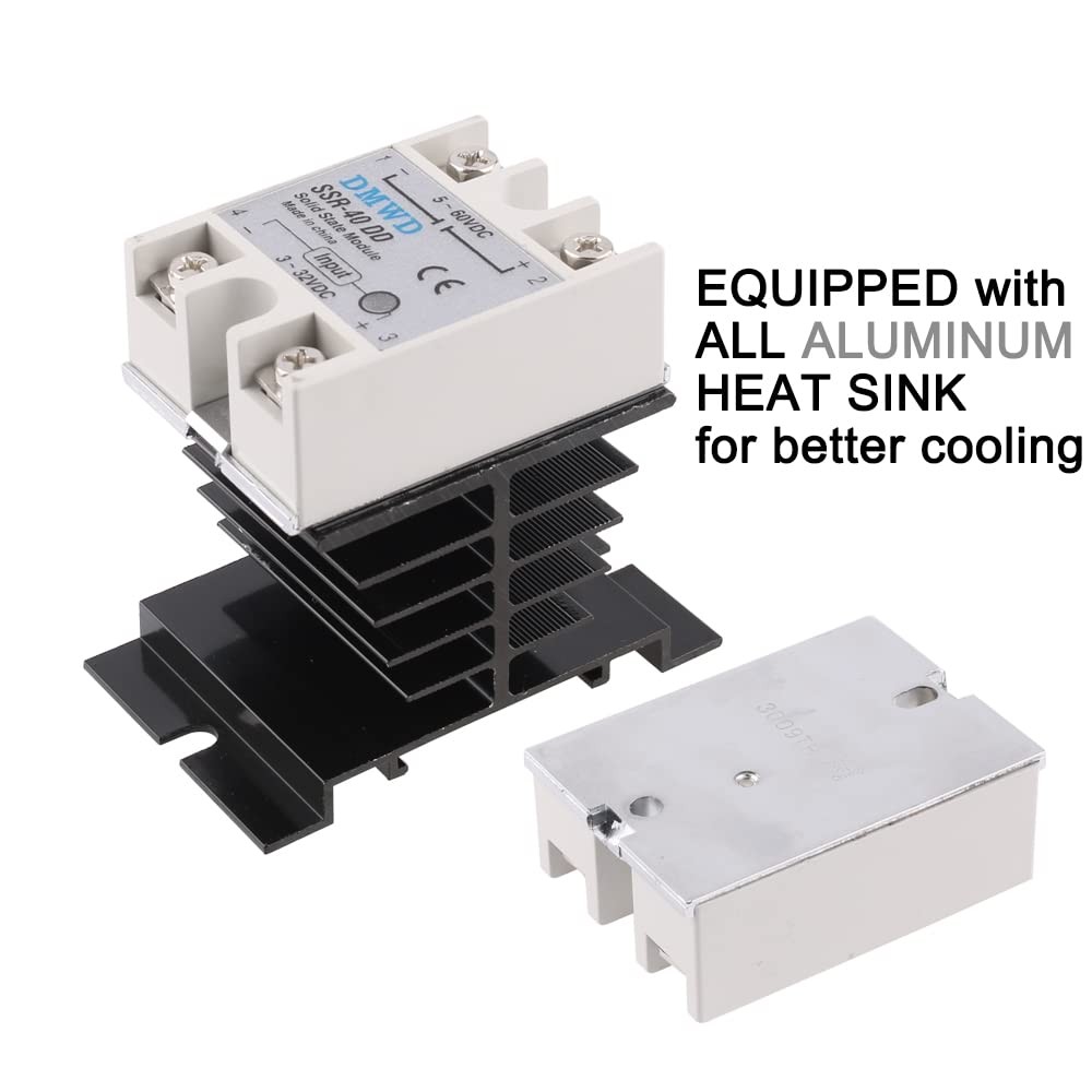 SSR-40DD Solid State Relay DC to DC (Input 3-32V, Output 5-60V) with Heat Sin...