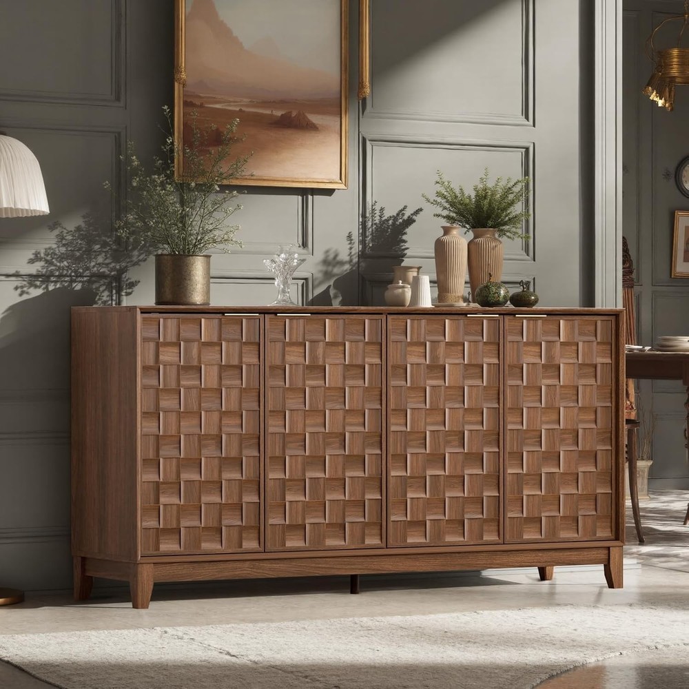 Fluted Sideboard Cabinet with Storage – Solid Wood Buffet for Dining Room, Crede