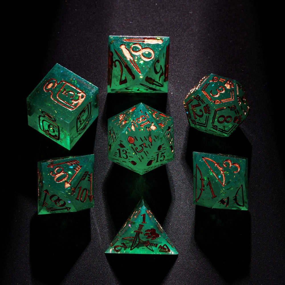 7-Die Sharp Edges DND Dice Set, Ranger Pattern Polyhedral D&D Dice Set for DN...