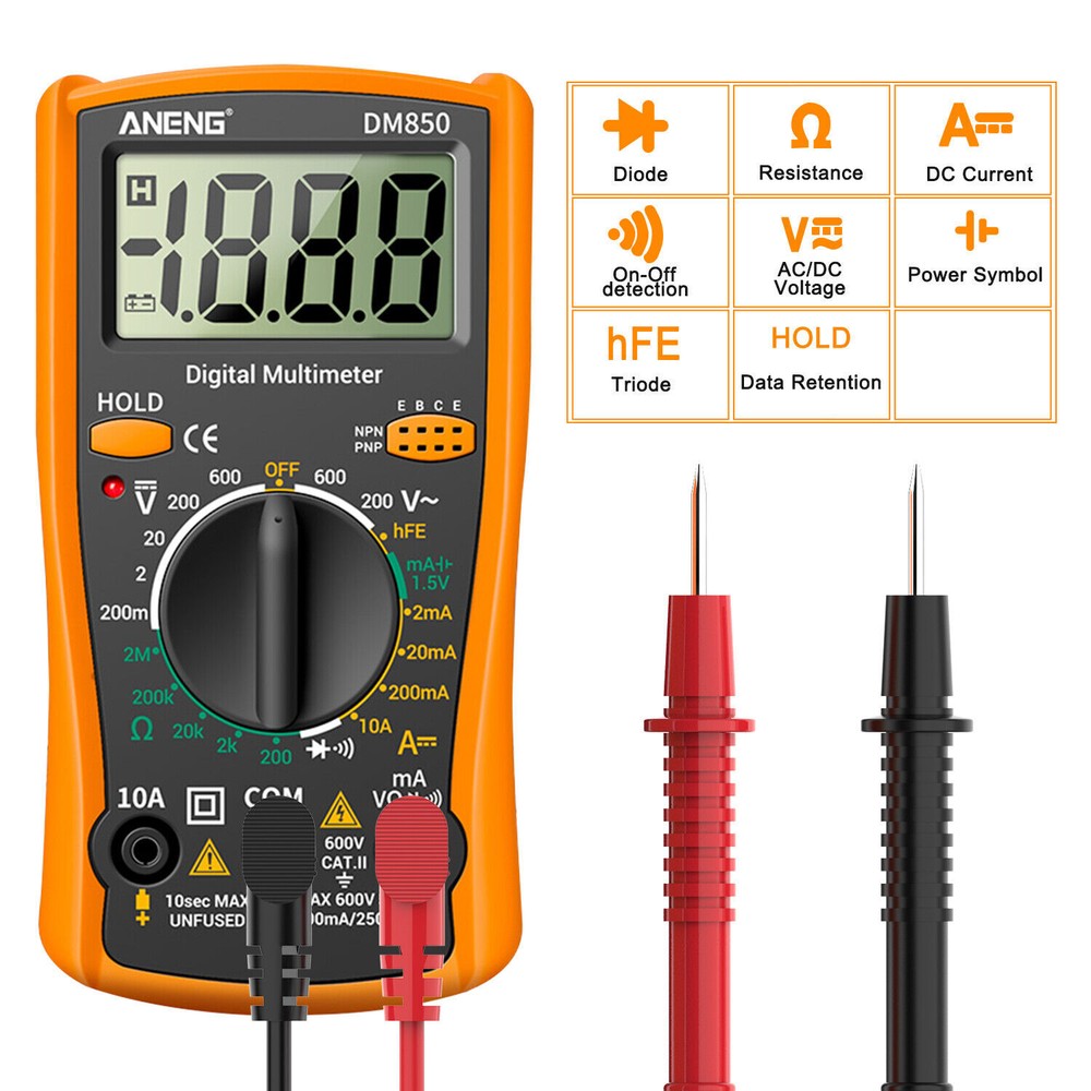 LCD Digital Multimeter Voltmeter Ammeter Ohmmeter Volt AC DC Tester Leads Meter