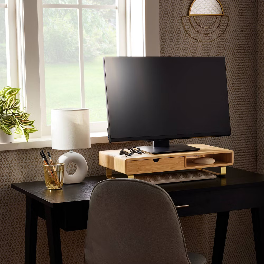 Monitor Riser with USB and Wireless Charging Brown - Threshold