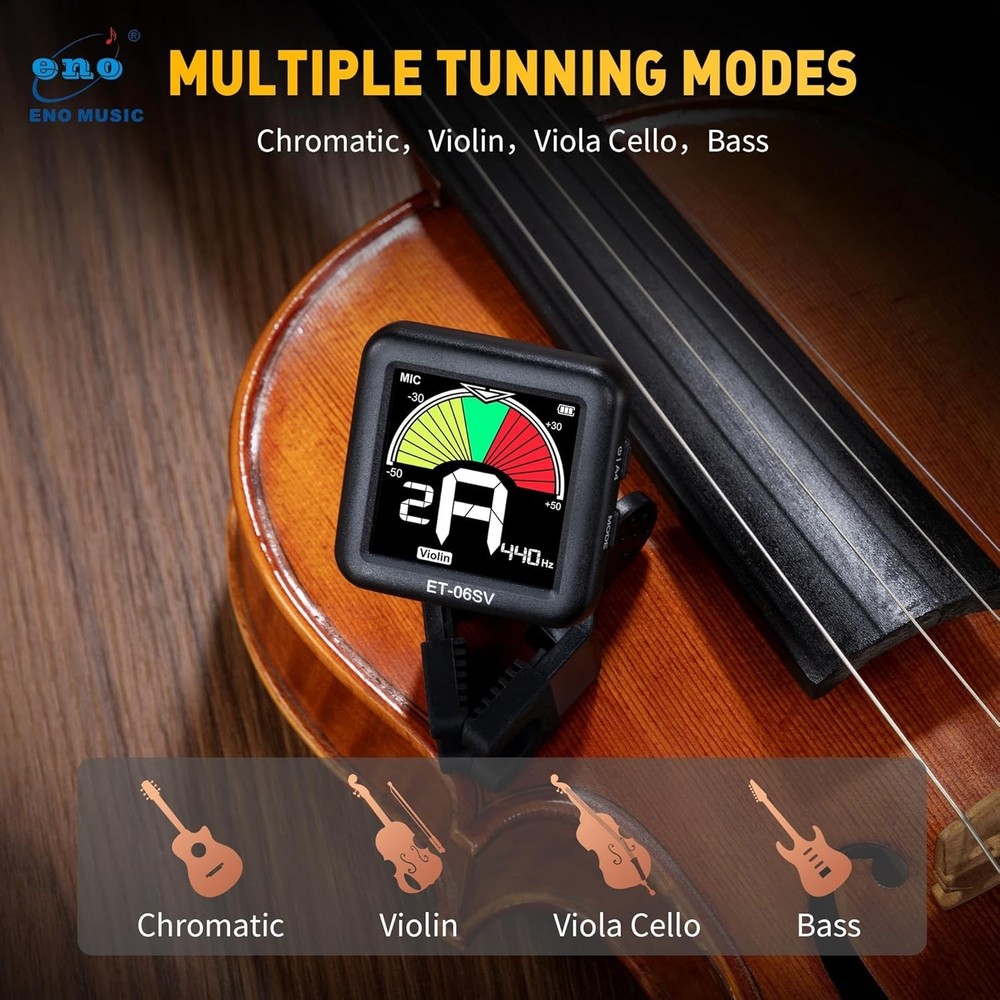 Big Display Rechargeable Clip-On Tuner for String Instruments - Easy to Use