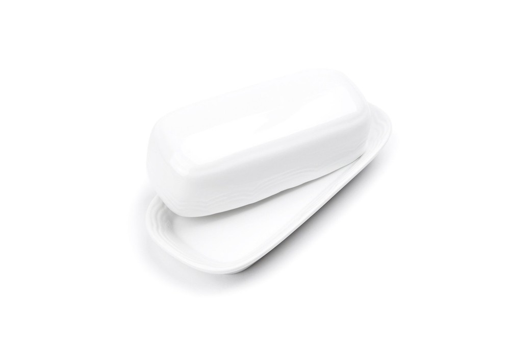 Butter Dish, White Stoneware