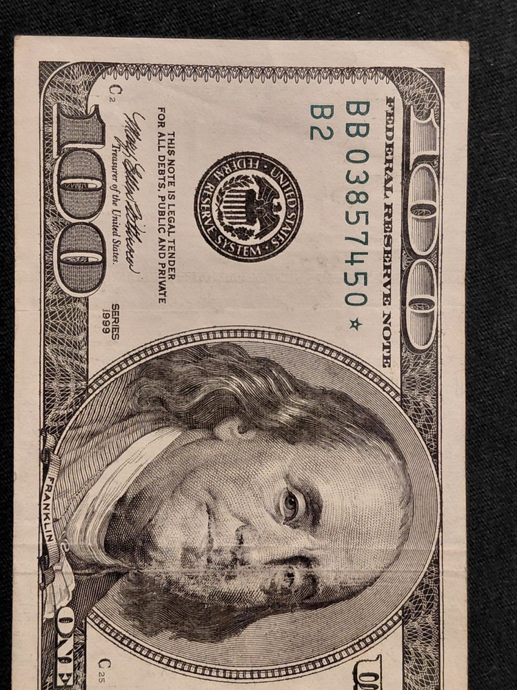 1999 $100 *Star Note* With Bleed-Through Ink Error.