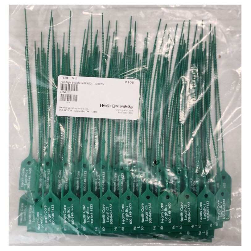 *100-Pieces* Pull-Tight Security Seals Consecutively Numbered 9" Green 7817