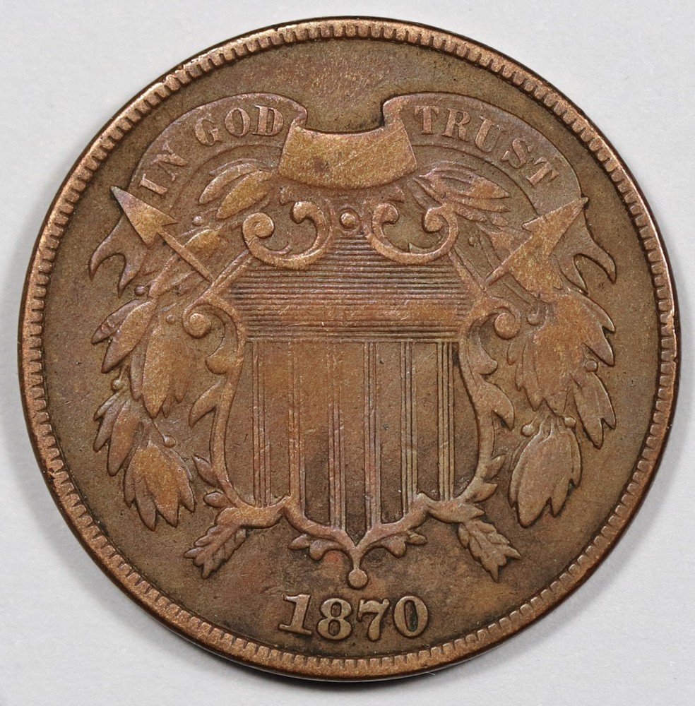 1870 2 Cent Piece.   VF.  207412
