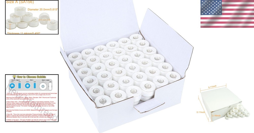 60S Polyester Prewound Bobbin Thread - 144pcs White for Embroidery
