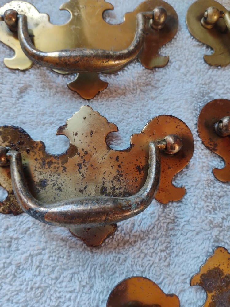 5 Brass Drawer Swing Handle Pulls Chippendale Batwing Antique Hardware No Screws