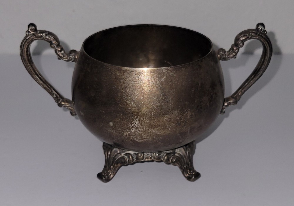 Vintage Tarnished Silver Silverplate Open Sugar 5.75 X 3"