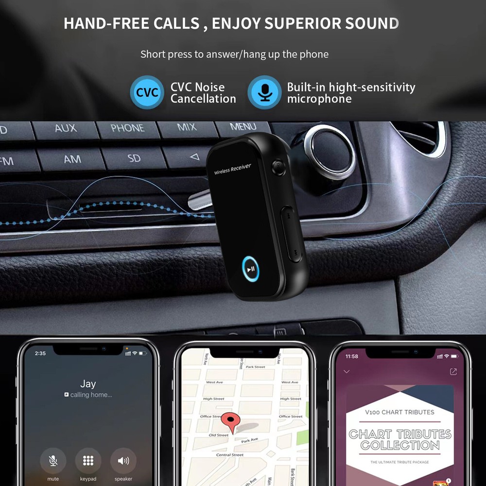 Bluetooth Transmitter Receiver Wireless Adapter 3.5mm Aux For Car Stereo Speaker