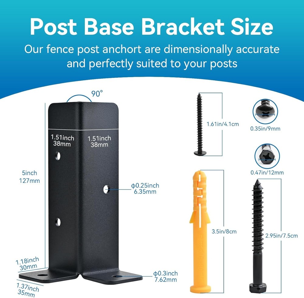 8 Pack Adjustable Deck Post Base Brackets