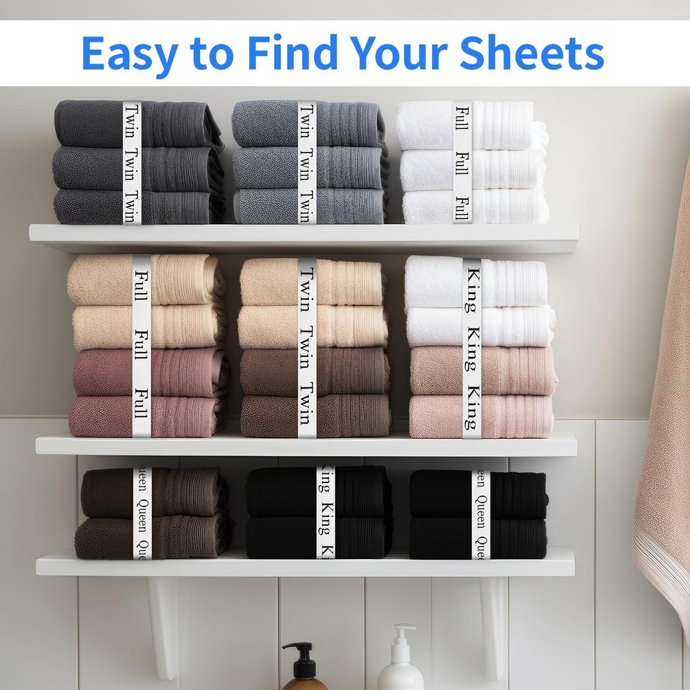36 PCS Bed Sheet Organizer Bands, Elastic Storage Size Label Bands Storage Ba...