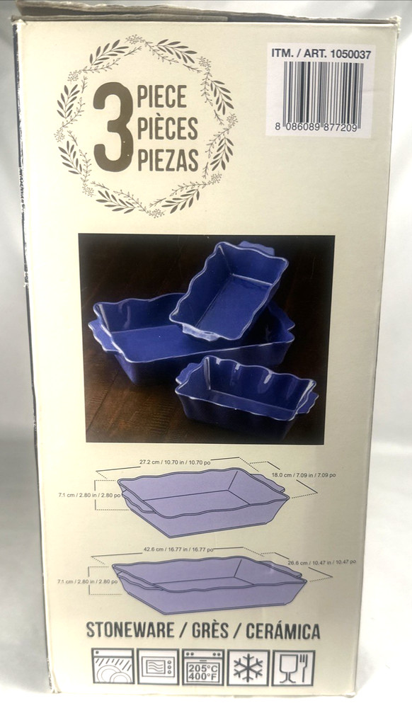 BAKEWARE 3 PC SET SCALLOPED EDGE (BLUE) NIB