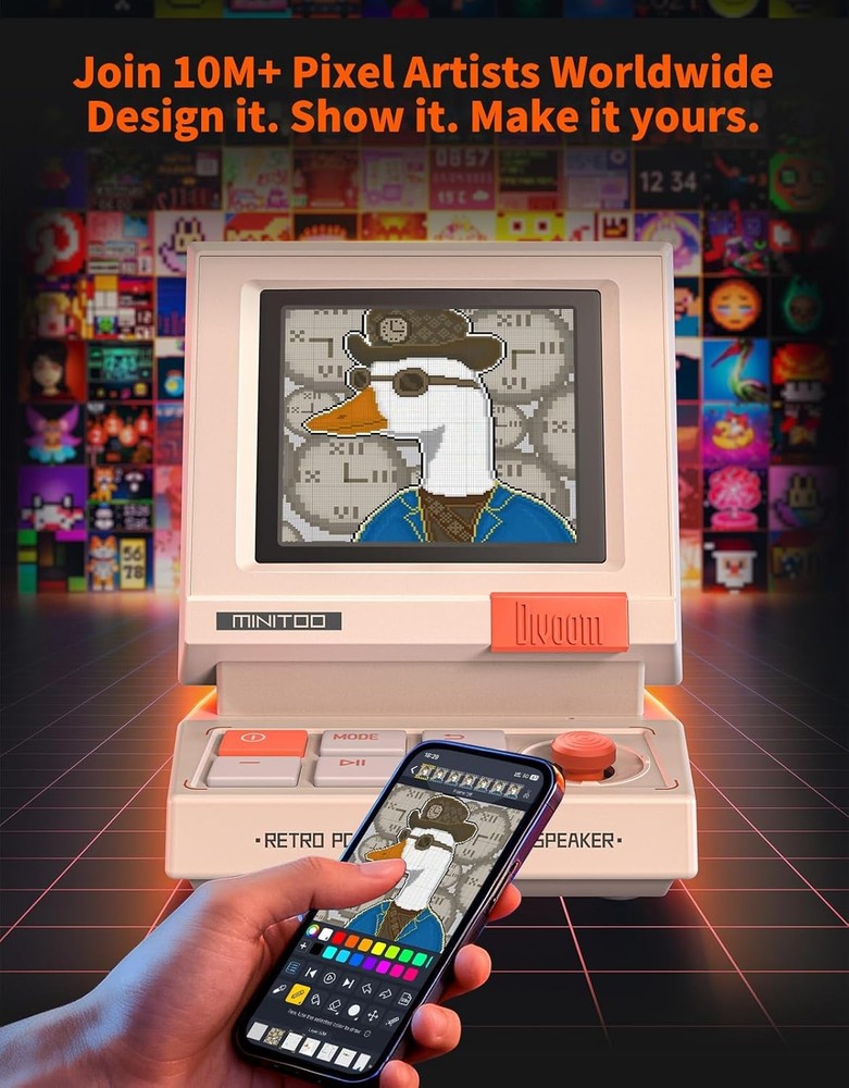 Mini Retro Bluetooth Speaker with Pixel Display, App-Controlled Clock Gifts