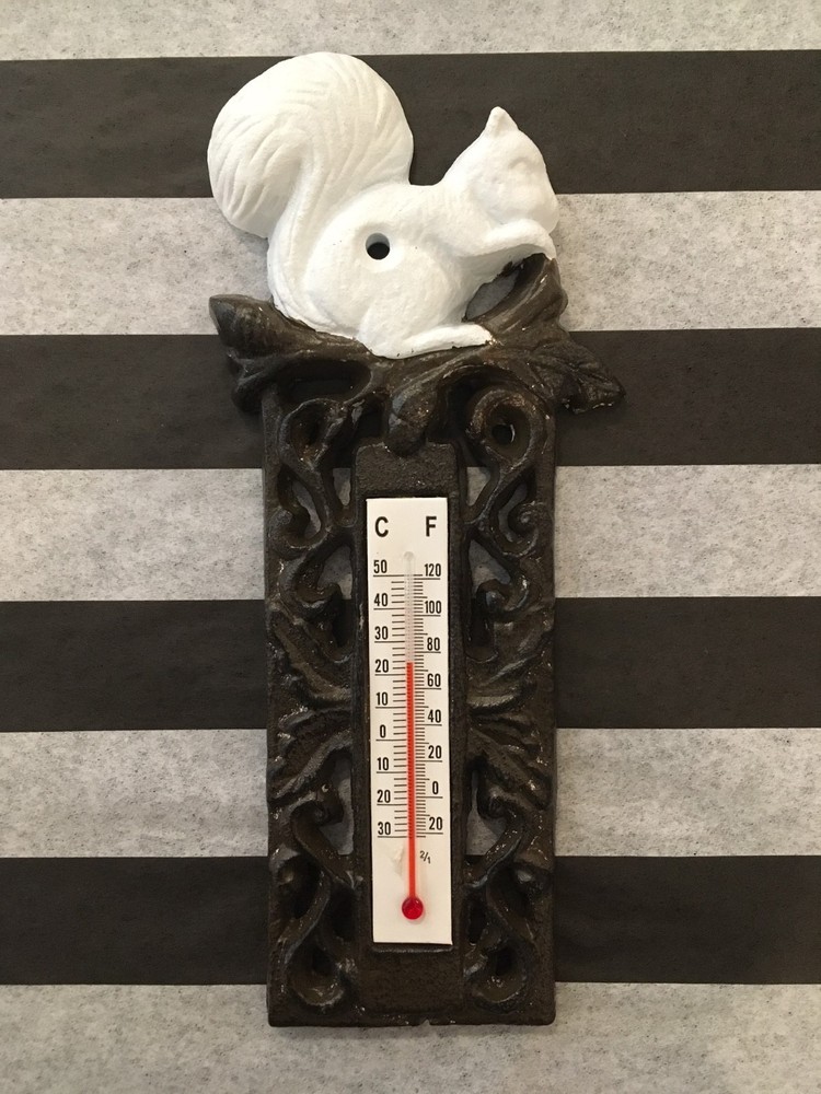 Cast Iron Thermometer with White Squirrel