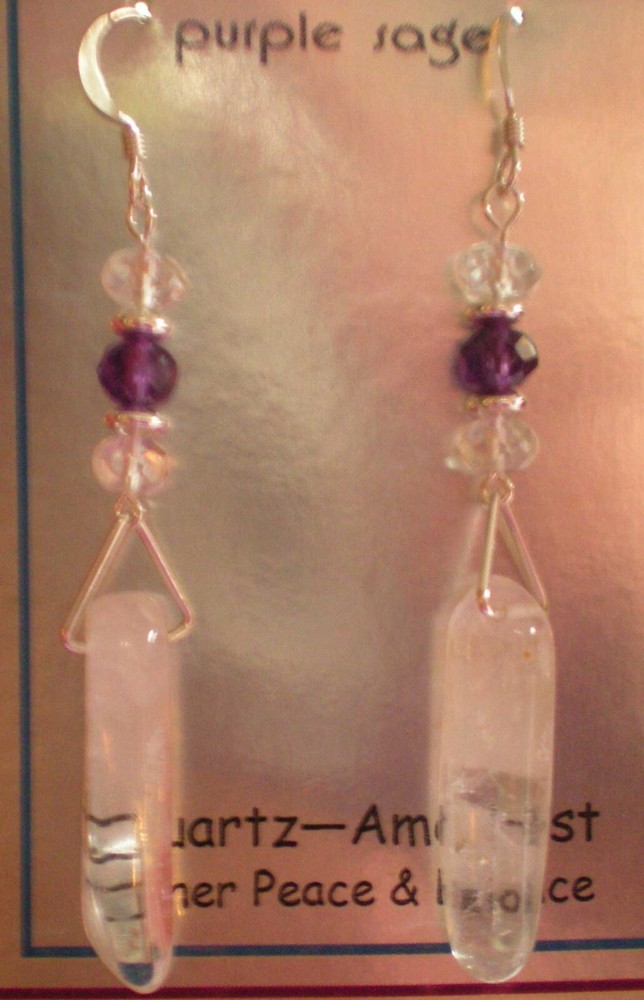 Amethyst & Clear Quartz Sterling Silver Earrings e163