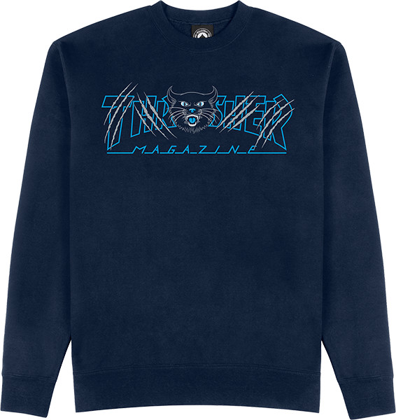 Thrasher Gato Crew Sweatshirt - LARGE Navy