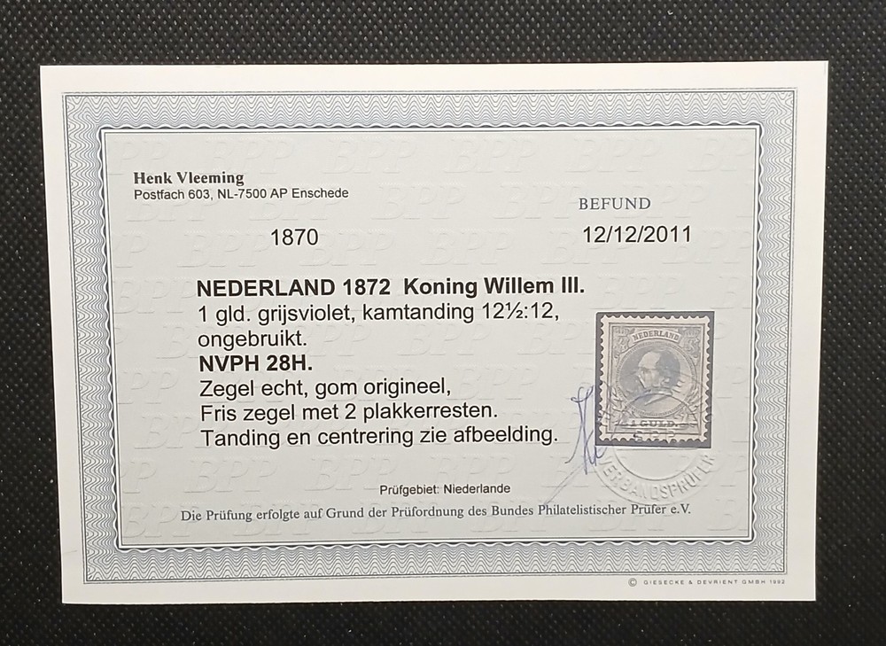 Netherlands 1872 Scott #32 Mint Cert