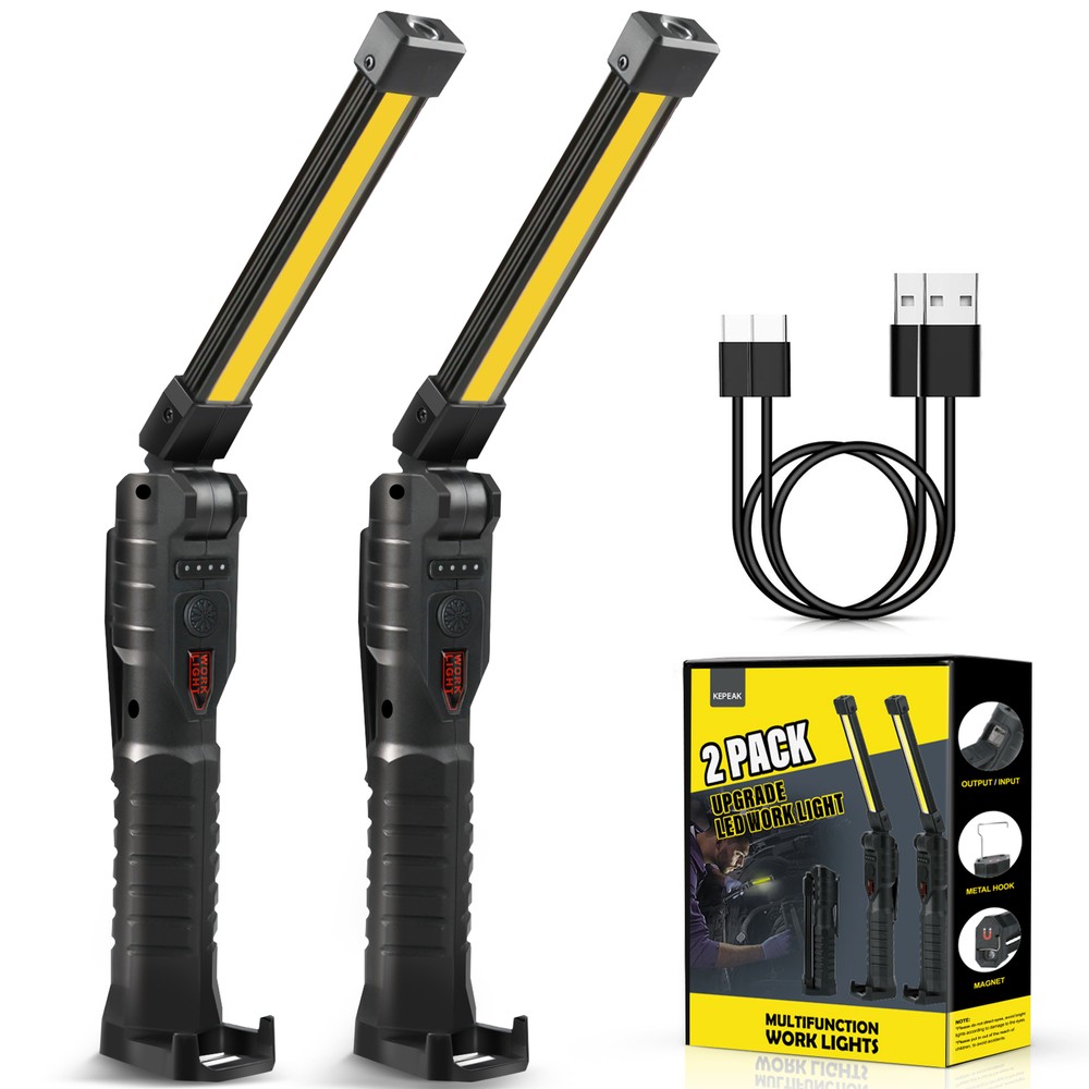 2Pack Rechargeable LED Work Light Mechanic Flashlight Lamp Magnetic Base Bright