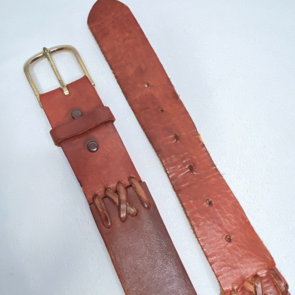 Leather Segmented Stitched Belt Unisex XL Gingerbread Brown