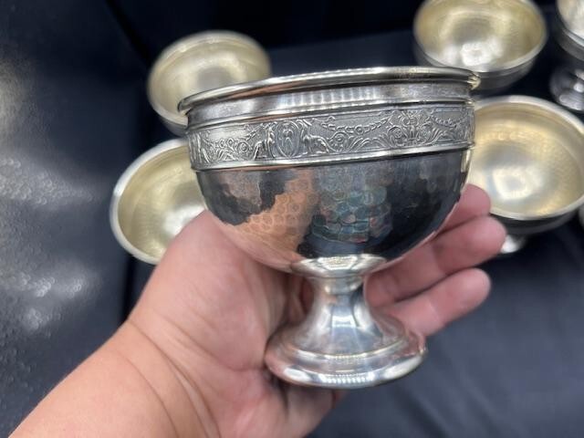A Set of 8 Vintage EPNS Engraved Silverplated Goblets